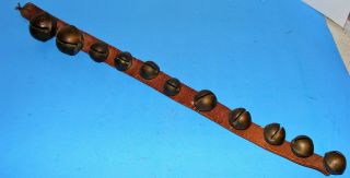 11 Sleigh Bells Antique Brass 24 " Leather Strap Graduated Guc