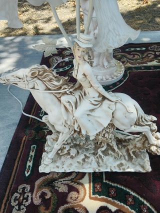 Antique Set Of Two Victorian Style Woman On Horse Lamps