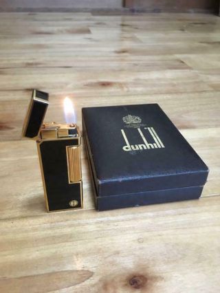 Vintage Dunhill Rollagas Lighter Swiss Made Gold Black Pattern