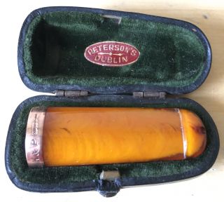 Cased Solid 9ct Gold Band Petersons Dublin Egg Yolk Amber Cigar Cheroot