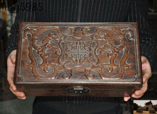 Chinese Huanghuali Wood Carved Boutique Double Dragon Storage Boxes Jewelry Box