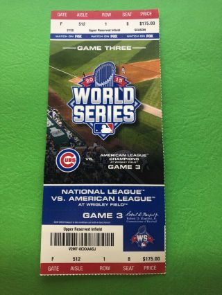 Chicago Cubs World Series Phantom Ticket Game 3 Ticket Wrigley Field Ships