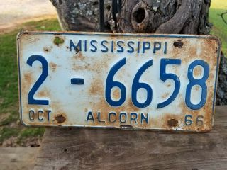 Vintage Rustic 1966 Mississippi Alcorn County License Plate 2 - 6658