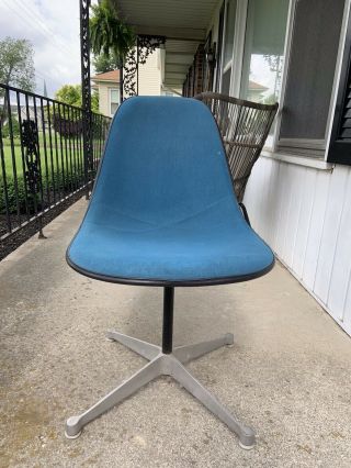 Herman Miller Side Shell Chair Girard Fabric Blue On Black Fiberglass