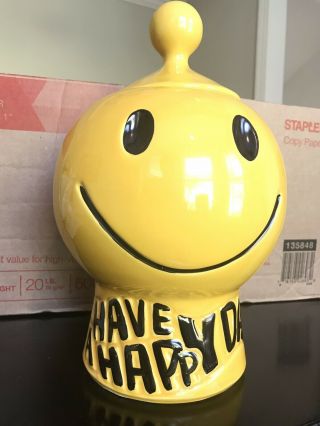 1970s Vintage Mccoy Smiley Emoji Cookie Jar - Have A Happy Day