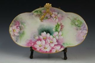 Antique Signed W Guerin Limoges French Porcelain Hand Painted Gilt Dresser Tray