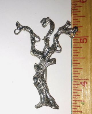 VINTAGE BEAU STERLING SILVER FAMILY TREE OF LIFE? CHARM HOLDER BROOCH SIGNED 2” 3