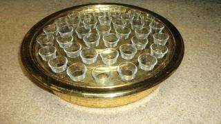 Vintage Brass Communion Cups Holder Tray With 40 Glasses Revell Ware Artistic