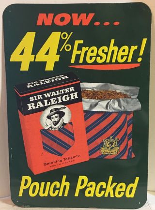 Vintage Sir Walter Raleigh Tobacco Embossed Tin Sign Tacker Pipe Cigarette