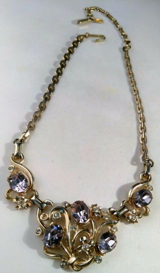 Vintage Barclay Choker Necklace Gold Pale Purple Rhinestone Prom Pageant Dressy