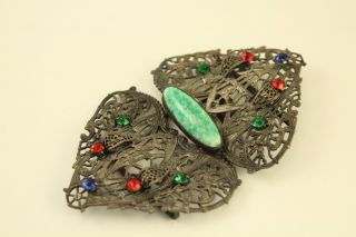 Vtg Victorian Jewelry Art Nouveau Bakelite Filigree Rhinestone Cloak Cape Buckle