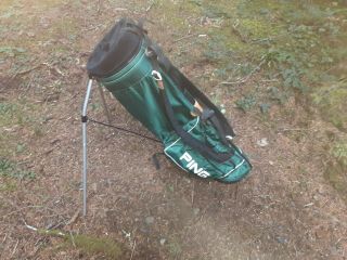 Vtg Ping Golf Lightweight Stand Bag Green 4 - Way Divided Dual Carry Strap