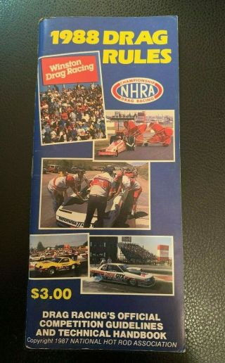 Vintage 1988 National Hot Rod Association Nhra Drag Racing Rule Book