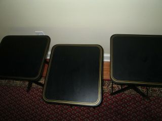 3 Vintage Mid - Century Black Gold Artex Butlerette Folding Snack Tray Tables