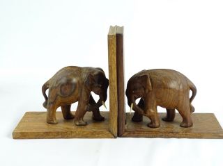 Vintage Sri Lankan Elephant Bookends Sri Lanka Hand Carved Teak C1970s