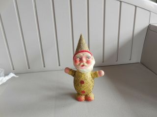 Antique Vintage Glitter Cardboard Santa Gnome