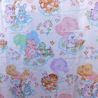 1985 Care Bear Cousin Flat Sheet Twin Size Vintage American Greetings Corp Flawd