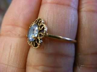 Vintage 10K Gold Filigree Ring Blue Stone Aquamarine ? Size 5 1/4 1.  54g 297 3