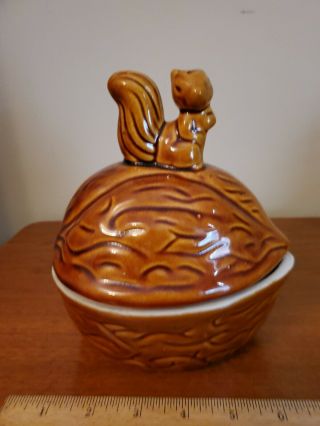 Vintage Squirrel Walnut Nut Bowl Canister Cookie And Candy Dish