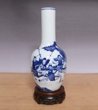 Kangxi Signed Antique Chinese Blue & White Vase W/ Figures