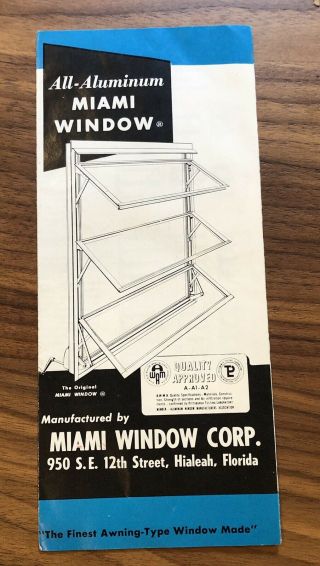 Brochure Miami Window Corp Aluminum Vintage Sales