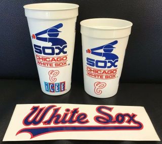 Chicago White Sox 1980s (2) Icee Souvenir Cups & One 87 White Sox Bumper Sticker