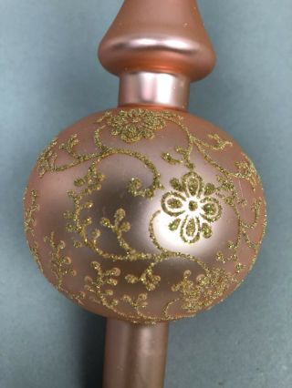 Vintage Christmas Finial Tree Topper Pink Gold 10.  5 " Blown Glass Germany Lauscha
