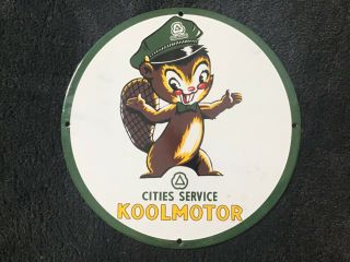 Vintage Cities Service Koolmotor Porcelain Sign Gas Oil Station Pump Plate Rare