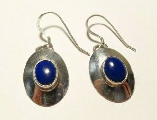 Vintage Blue Lapis Simple Dangle Earrings Sterling Silver 925