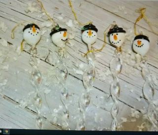 Five Vintage Had Blown Glass Snowman Icicles Christmas Ornaments