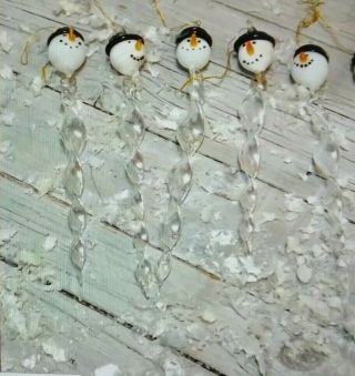 FIVE VINTAGE HAD BLOWN GLASS SNOWMAN ICICLES CHRISTMAS ORNAMENTS 2