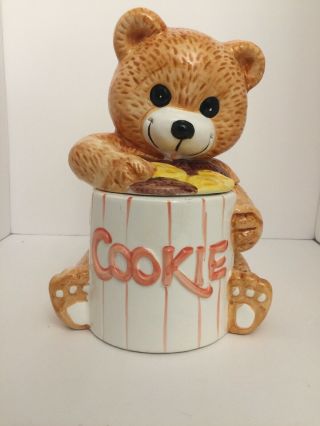 Vintage Welcome Taiwan Ceramic Teddy Bear Cookie Jar