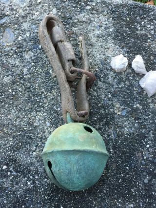 Vintage Antique Brass 3” Sleigh Bell From Estate With Old Leather Strap N/r