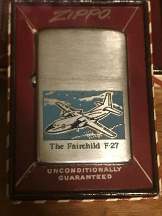 Vintage 1956 Fairchild F - 27 Airplane Zippo Lighter W/ Box