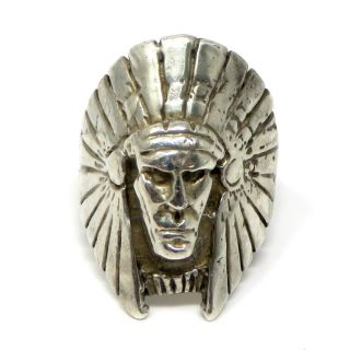 Nyjewel Vintage 925 Sterling Silver Indian Head Mens Ring Size 8.  75 Ts - 100
