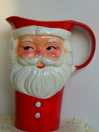 Vintage Christmas Santa Claus Ceramic Pitcher Jug Made In Japan