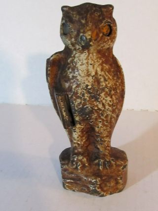Antique Cast Iron “wise " Owl Mechanical Bank Kilgore