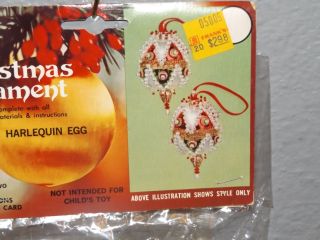 Vintage Walco Red Green Gold Harlequin Eggs Bead Sequin Christmas Ornament Kit