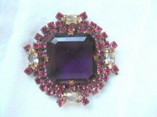 Xl Outstanding Czech Vintage Style Rhinestone Glass Button Hot Pink W/c Purple