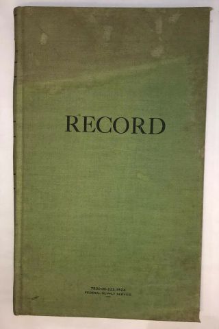 Large Vintage Federal Supply Record Ledger Book 8.  5” X 14” Alphabetical Index
