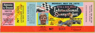 1973 Vintage Indy 500 Admission Ticket Indianapolis Motor Speedway Mark Donohue