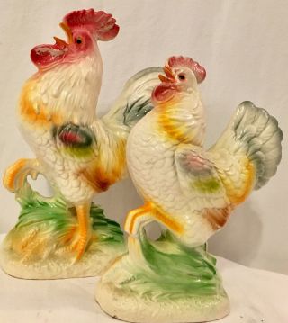 Vintage 1930’s Retro Hand Painted Ceramic Rooster And Hen