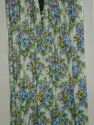 Vtg Retro Flower Power 70s Curtain Panels Drape 2pc Purple Blue Green Floral 76 "