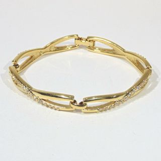 Vintage swan signed Swarovski crystal rhinestone infinity gold tone bracelet 2