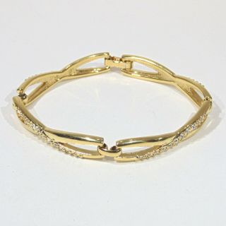 Vintage swan signed Swarovski crystal rhinestone infinity gold tone bracelet 3