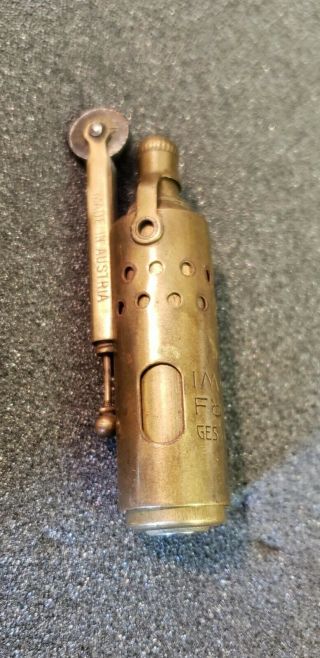 Vintage Very Rare Imco Fohn Brass Service Trench Lighter Made Austria Pat 89538