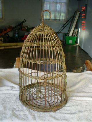 Vintage Wrought Iron Bird Cage All Metal With Hook 16x10 " Bale Wire