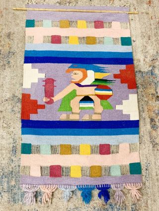 Vintage Woven Wall Hanging Large Tribal Vibrant Art
