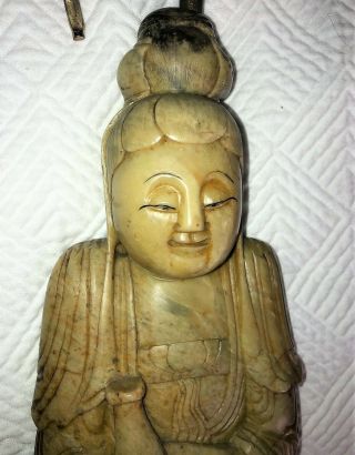 Large 18th / 19thc Chinese Carved Soapstone Guanyin Budda Figure Lamp Not Vase