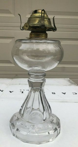 Vintage Ornate Clear Glass Oil Lamp Hurricane Lamp P&g Mfg Burner